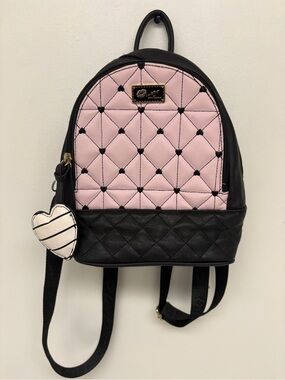 Luv Betsy by Betsy Johnson Pink and Black Hearts Mini Backpack with Heart Charm